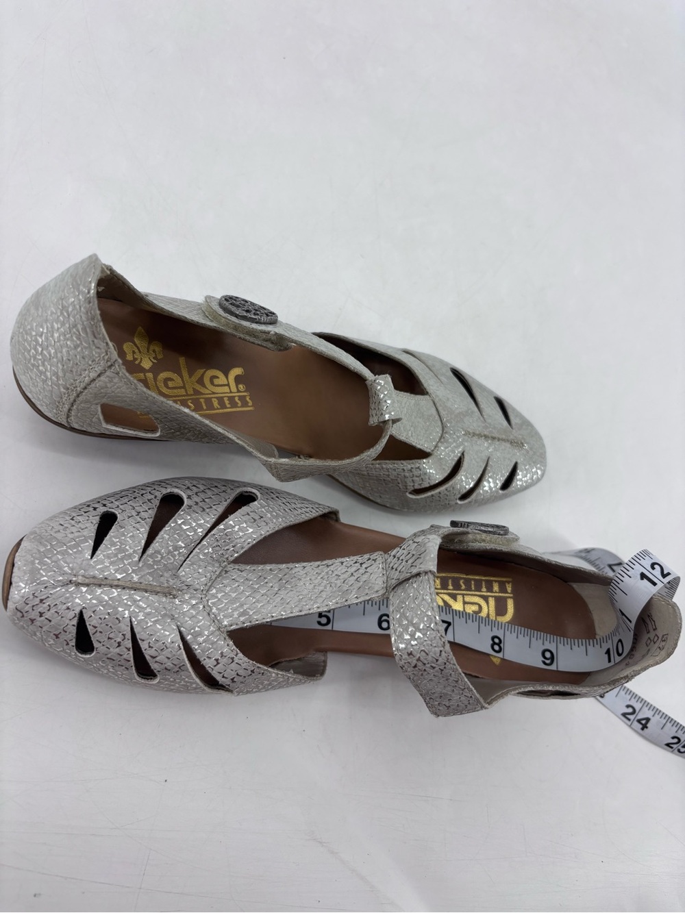 Rieker Antistress Mirjam Metallic Cut Out Perforated Mary Jane Heeled Sandals - Picture 14 of 15